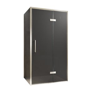 Balmani Senses Design douchecabine met rechtse draaideur en vaste zijwand, 100 x 100 cm, Rookglas, Brushed CoolMetal profielen