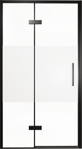 Balmani Senses Design douche draaideur links 120 cm x 210 cm Helder glas met matte strook, Zwarte profielen