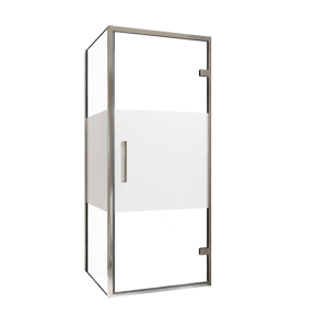 Balmani Senses Design douchecabine met rechtse draaideur en vaste zijwand, 90 x 100 cm, Helder glas met matte strook, Chroom profielen