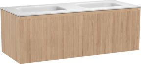Balmani Fila meuble salle de bains suspendu 135 x 55 cm chêne naturel avec Tablo Arcato double vasque en solid surface blanc mat, Nervure droite symétrique verticale