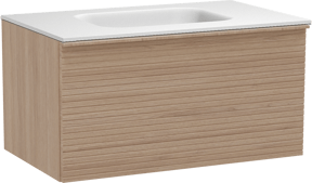 Balmani Forma zwevend badkamermeubel 90 x 55 cm natuur eik met Tablo Arcato enkele wastafel in solid surface mat wit, Horizontale symmetrische rechte ribbel