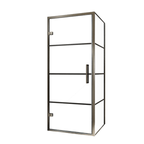 Balmani Senses Design douche d'angle avec porte pivotante à gauche et paroi latérale fixe, 90 x 100 cm, Lined, Profil Brushed GunMetal