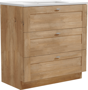 Linie Classo staand badkamermeubel 80 x 46 cm natuur eik met Vano enkele wastafel in composietmarmer mat wit