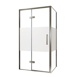 Balmani Senses Design douche en coin avec porte pivotante à gauche et paroi latérale fixe, 100 x 100 cm, Verre transparent avec bande matte, Profil Brushed GunMetal, coating inclus