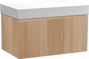 Balmani Idra by Mitra meuble salle de bains suspendu 90 x 55 cm chêne naturel avec Dominus tablette simple en solid surface blanc mat