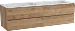Balmani Lucida zwevend badmeubel 180 x 55 cm ruw eiken met Tablo Strada dubbele wastafel in composietmarmer hoogglans wit