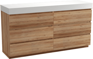 Balmani Lucida meuble salle de bains à poser 180 x 55 cm teck avec Dominus tablette simple ou double en solid surface blanc mat