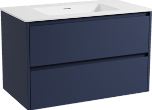 Storke Seda zwevend badkamermeubel 95 x 52 cm nachtblauw met Mata enkele wastafel in solid surface mat wit