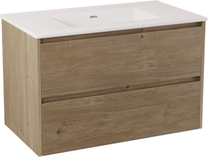 Storke Seda meuble salle de bains suspendu 95 x 52 cm chêne brut avec Kera double vasque en céramique blanc brillant, crépine incluse