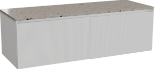 Balmani Fila by Mitra meuble salle de bains suspendu 150 x 55 cm blanc mat avec Stretto tablette simple ou double en terrazzo greige terrazzo, Nervure droite symétrique verticale