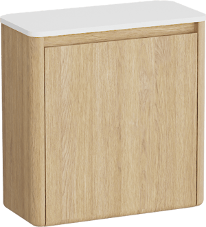 Balmani Fara hängendes WC-Möbel-Set, 45 x 22 cm, Eiche Natur mit Fara Stretto Waschtischplatte in Matte Solid Surface