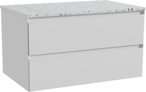 Balmani Mitra meuble salle de bains suspendu 90 x 55 cm blanc mat avec Stretto tablette simple en blanc/noir mat terrazzo