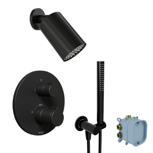 Blaufoss Smartbox Round robinet thermostatique Colonne de douche de pluie encastré avec douche de tête 14 x 9 cm Noir Mat