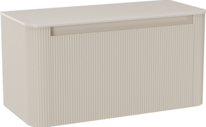 Storke Soft zwevend badkamermeubel 100 x 46 cm Sand mat met Tavola Soft enkele tablet in solid surface beige granita, Verticale symmetrische rechte ribbel