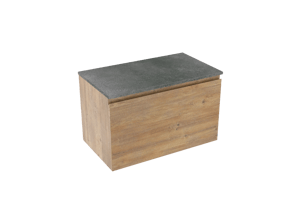 Linie Lado zwevend badkamermeubel 80 x 46 cm natuur eik met Lado enkel tablet in melamine leisteen grijs
