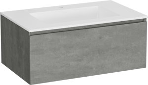 Storke Edge hängendes Möbelstück Set: 85 x 52 cm, Beton dunkelgrau, mit Bilia Einzelwaschtisch, Marmorkomposit Weiß glänzend