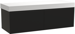 Balmani Idra by Mitra meuble salle de bains suspendu 150 x 55 cm noir mat avec Dominus tablette simple ou double en solid surface blanc mat