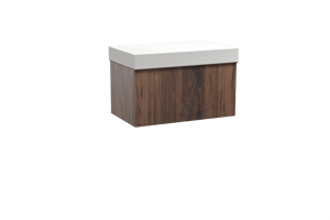 Balmani Forma zwevend badkamermeubel 90 x 55 cm amerikaanse notelaar met Dominus enkel tablet in solid surface mat wit, Verticale symmetrische rechte ribbel