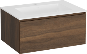 Storke Edge meuble salle de bains suspendu 75 x 52 cm noyer avec Bilia plan simple en marbre composite blanc brillant