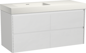 Storke Seda zwevend badkamermeubel 130 x 52 cm mat wit met Mata High asymmetrisch linkse wastafel in solid surface mat wit
