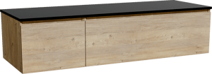 Storke Edge zwevend badkamermeubel 150 x 52 cm ruwe eik met Panton enkel of dubbel tablet in gepoedercoate mdf mat zwart