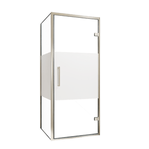 Balmani Senses Design douchehoek met rechtse draaideur en vaste zijwand, 90 x 90 cm, Helder glas met matte strook, Brushed CoolMetal profielen