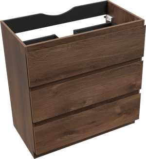 Linie Lado stehender Waschbeckenunterschrank: 80 x 46 cm, braune Eiche, 3 Schubladen