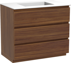 Balmani Lucida meuble salle de bains à poser 90 x 55 cm noyer américain avec Tablo Stretto plan simple en solid surface blanc mat