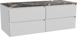 Balmani Mitra meuble salle de bains suspendu 135 x 55 cm blanc mat avec Stretto tablette simple ou double en marbre portoro gold