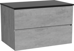 Storke Edge hängendes Möbelstück Set: 85 x 52 cm, Beton dunkelgrau, mit Panton Einzel Waschtischplatte, Pulverbeschichtetes MDF Schwarz matt