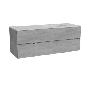 Storke Edge zwevend badkamermeubel 140 x 52 cm beton donkergrijs met Diva asymmetrisch rechtse wastafel in composietmarmer glanzend wit