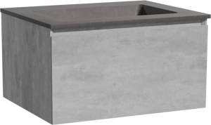 Storke Edge hängendes Möbelstück Set: 65 x 52 cm, Beton dunkelgrau, mit Scuro Einzelwaschtisch, Quarz Schwarz matt