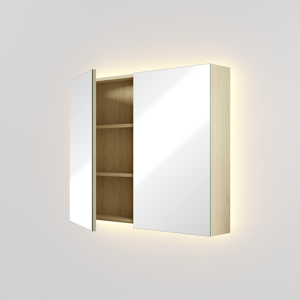 Linie Montro spiegelkast 90 x 75 cm scandinavisch eiken met spiegelverlichting