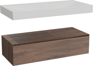 Balmani Mitra Elements hängendes Möbelstück Set: 120 x 55 cm, Amerikanischer Nussbaum mit Wave Einzelwaschtisch für 2 Armaturenlöcher, Solid Surface Weiß matt
