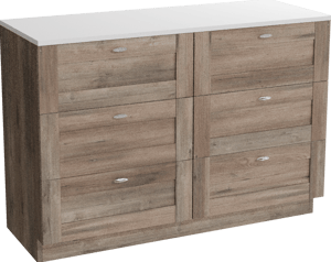 Linie Classo staand badkamermeubel 120 x 46 cm grijze eik met Lado dubbel tablet in composietmarmer glanzend wit