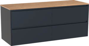 Storke Seda zwevend badkamermeubel 150 x 52 cm nachtblauw met Panton enkel of dubbel tablet in melamine ruwe eik