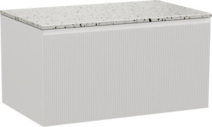 Balmani Fila by Mitra zwevend badmeubel 90 x 55 cm mat wit met Stretto enkel wastafelblad in mat wit/zwart terrazzo, Verticale symmetrische rechte ribbel