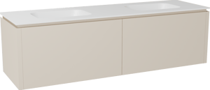 Balmani Eclips zwevend badmeubel 180 x 55 cm Sandbeige met Tablo Arcato dubbele wastafel in Solid Surface mat wit