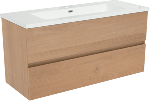 Storke Edge zwevend badkamermeubel 100 x 40 cm ruwe eik met Diva enkele wastafel in composietmarmer glanzend wit