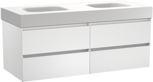 Balmani Mitra meuble salle de bains suspendu 135 x 55 cm blanc mat avec Arcato double vasque en solid surface blanc mat