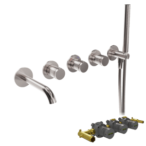 Blaufoss Pavilion Unterputz-Badewannenarmatur: Brushed Coolmetal, inkl. Handbrauseset und Einbauelement