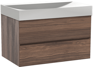 Balmani Mitra meuble salle de bains suspendu 90 x 55 cm noyer avec Wave plan simple en solid surface blanc mat
