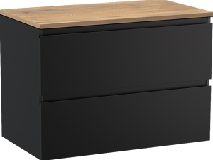 Linie Lado hängendes Möbelstück Set: 80 x 46 cm, Schwarz matt, mit Lado Einzel Waschtischplatte, Melamin Naturbelassene Eiche