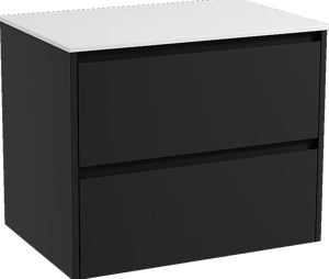 Storke Seda zwevend badkamermeubel 75 x 52 cm mat zwart met Tavola enkel tablet in solid surface mat wit