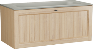 Balmani Lemon zwevend badmeubel 120 x 55 cm, fineer naturel eiken met Tablo Strada enkele wastafel voor 2 kraangaten in zijdegrijs