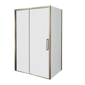 Balmani Senses Design douchehoek met linkse schuifdeur en vaste zijwand, 120 x 100 cm, Helder glas, Brushed Champagne Gold profielen, met coating