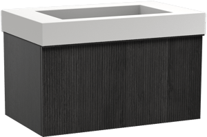 Balmani Forma zwevend badmeubel 90 x 55 cm zwart eiken met Modus enkele wastafel in solid surface mat wit, Verticale symmetrische rechte ribbel