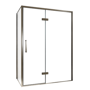 Balmani Senses Design douchehoek met rechtse draaideur en vaste zijwand, 140 x 80 cm, Helder glas, Brushed GunMetal profielen, met coating