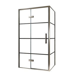 Balmani Senses Design douchecabine met linkse draaideur en vaste zijwand, 100 x 100 cm, Lined, Brushed GunMetal profielen, met coating