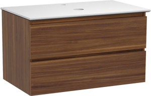 Balmani Lucida meuble salle de bains suspendu 90 x 55 cm noyer américain avec Facetta tablette simple en solid surface blanc mat